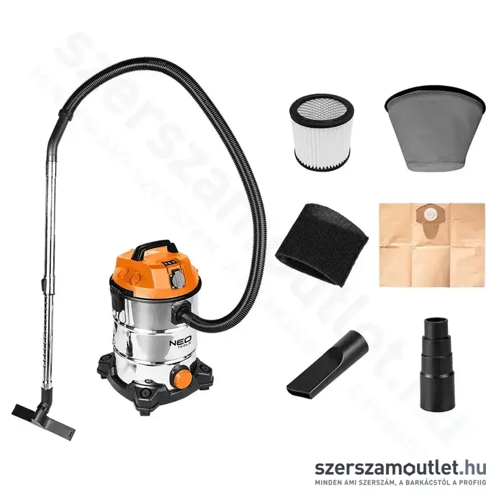 NEO TOOLS Száraz/nedves ipari porszívó, 30l, IPX4, 18kPa, 1400W/230V