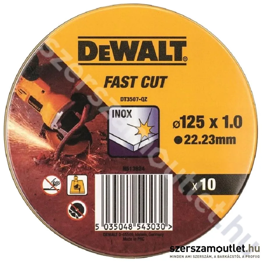 DEWALT CUT DISK Vágókorong 125 x 1 x 22,23mm, INOX [10db/csomag] (DT3507-QZ)