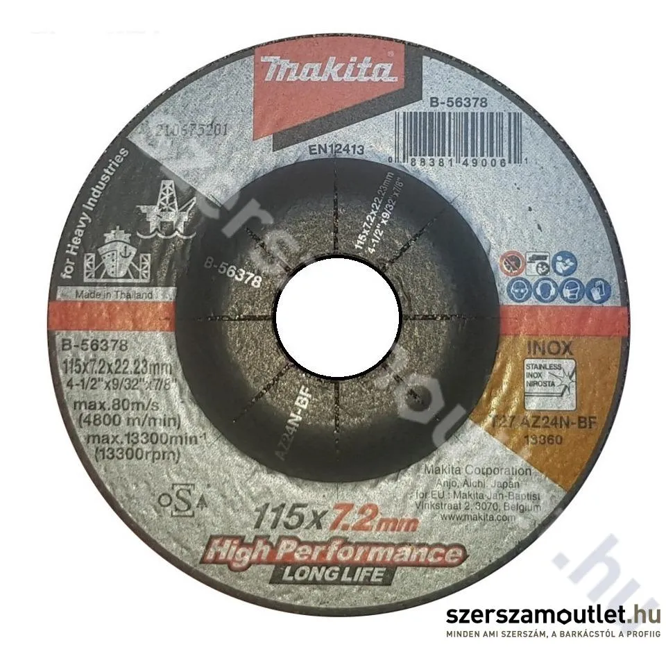 MAKITA csiszolótárcsa INOX 115x7,2 mm AZ24N LONG LIFE
